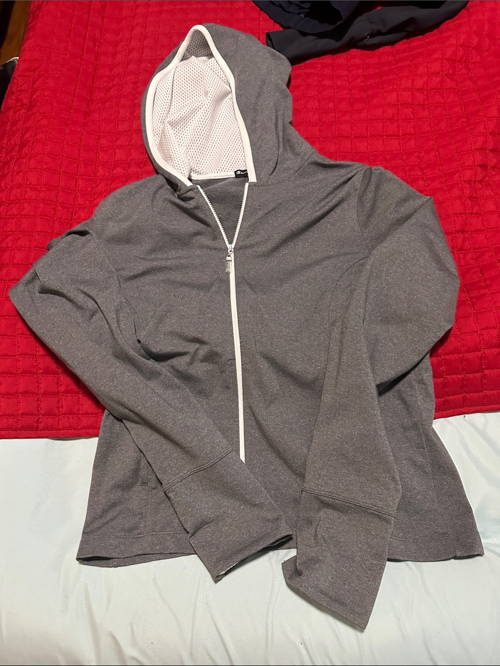 Lightweight Gray Hooded Zip-Front Utility Jacket Champion Brand Size Medium